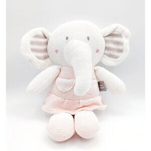 Living Textiles Amelia Elephant 14" Knitted Pink White Plush Rattle Stuffed Toy